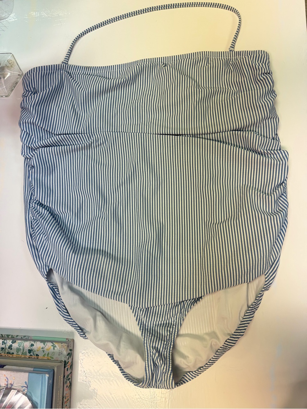 Striped Blue and White One-Piece Swimsuit